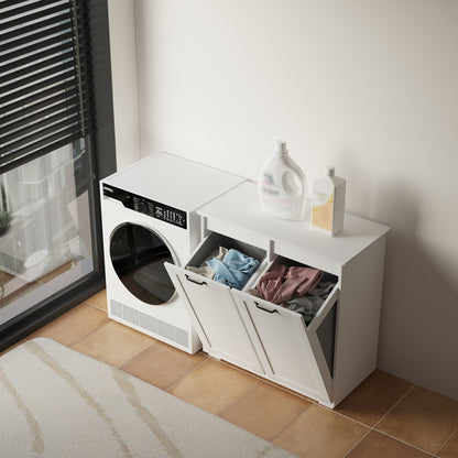 Laundry Cabinet with Doors and shelf, Tilt-Out Laundry Hamper, Multiple Storage Space, Freestanding Style, Open Shelve, Adjustable Shelf, White