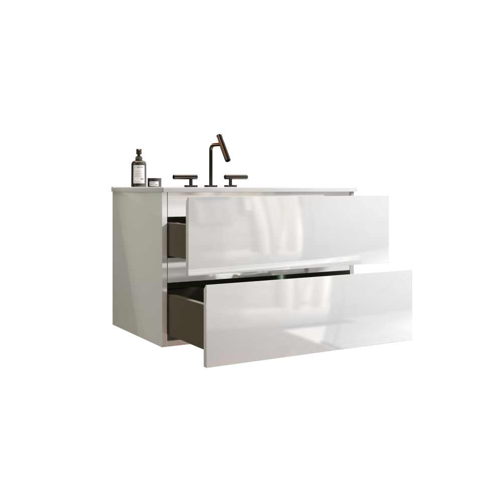 TIA 30" Wall Mount Glossy White Bathroom Vanity with Ceramic Sink with Three Faucet Holes, Large Storage Floating Bathroom Vanity for Modern Bathroom, Pre-assembled