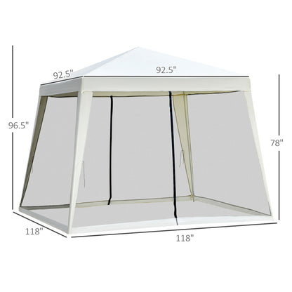 Outsunny 10'x10' Outdoor Canopy Tent, Slant Leg Sun Shelter with Mesh Sidewalls, Patio Tents for Parties, Cream White