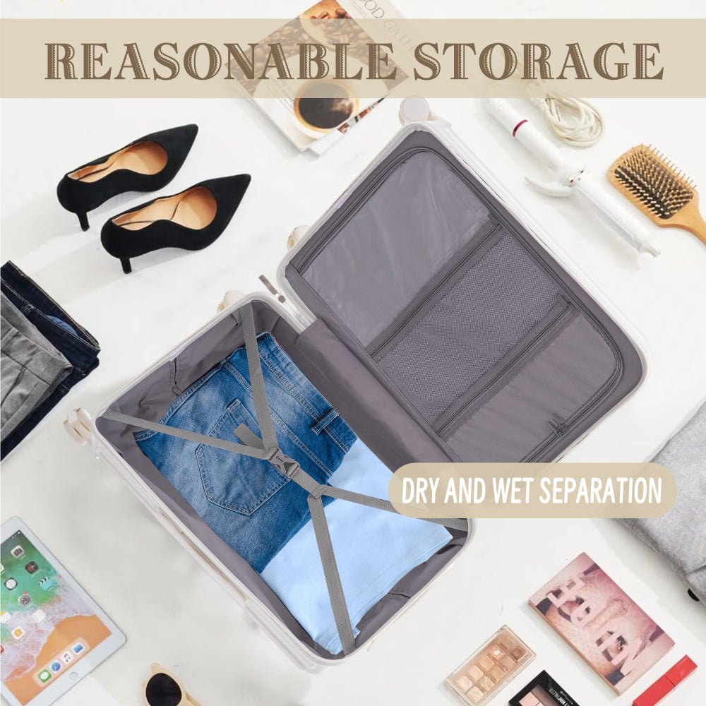 ABS Spinner Wheel Luggage, Carry on Suitcase, with Cup Holder & USB Port & Phone Holder (20/24/28)