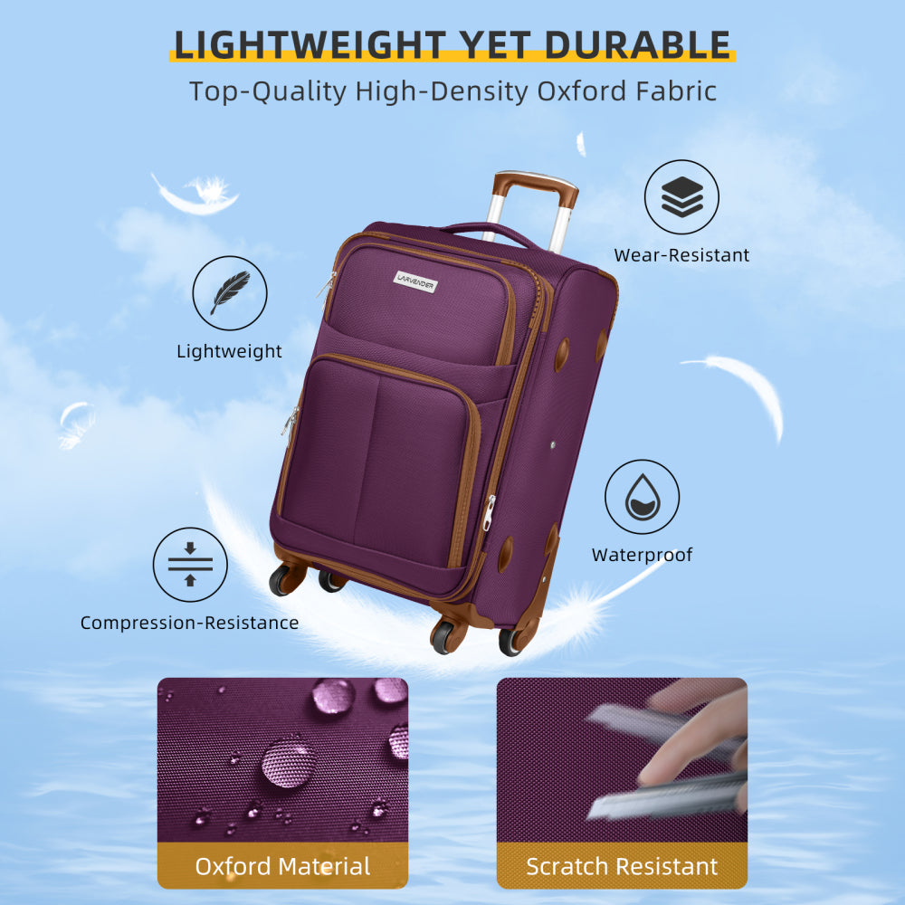 Luggage Sets 5 Piece Softside Expandable Suitcases Set with Spinner Wheels TSA Lock, Purple