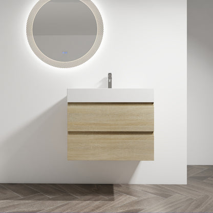 36" Wall-Mounted Bathroom Vanity With Resin Sink, 2-Soft Close Drawers, KD-Package