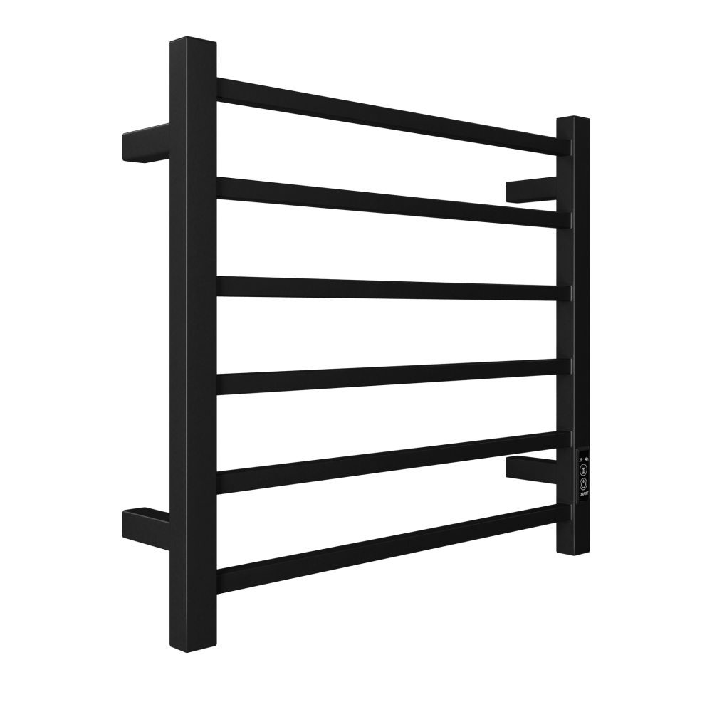 Towel Warmer 6 Bar Electric Heated Towel Rack Wall Mount Plug-in/Bath Towel Heater Matt-Black - Timer