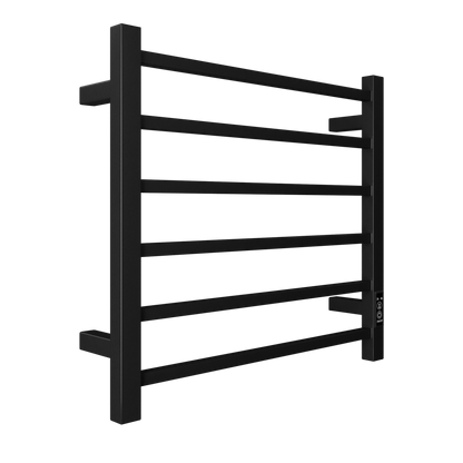 Towel Warmer 6 Bar Electric Heated Towel Rack Wall Mount Plug-in/Bath Towel Heater Matt-Black - Timer