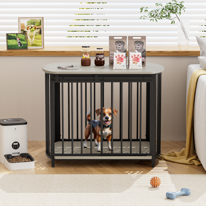 31.5" Furniture Style Dog Crate for Small and Medium Dogs, Wooden Cage Indoor Kennel Furniture, Modern Dog Crate End Table with Double-Doors, Gray
