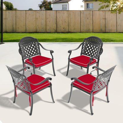 Cast Aluminum Patio Dining Chair 4PCS With Black Frame and Cushions In Random Colors