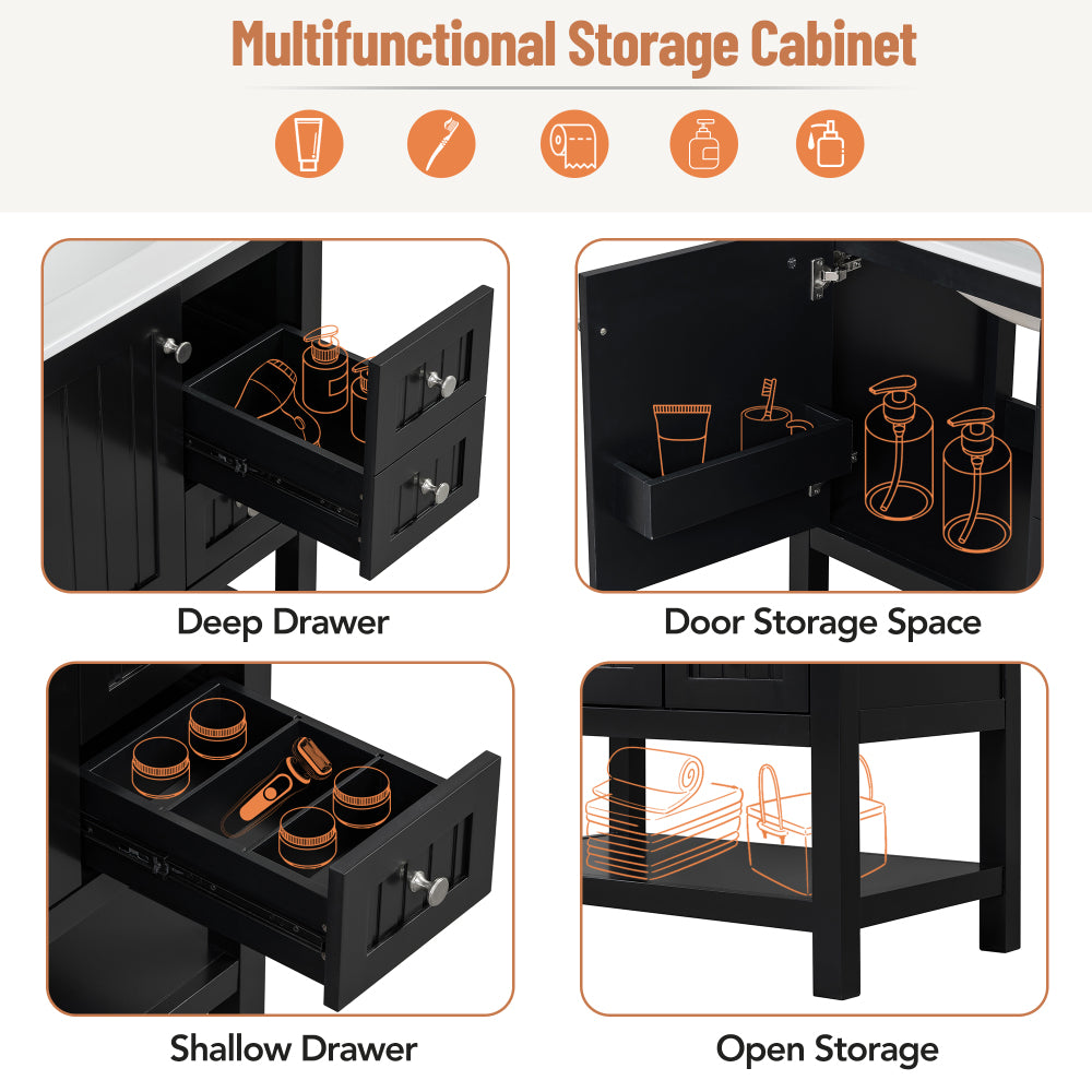 30inch Transitional Style Bathroom Vanity Cabinet Combo with Ceramic Sink,Soft Close Door