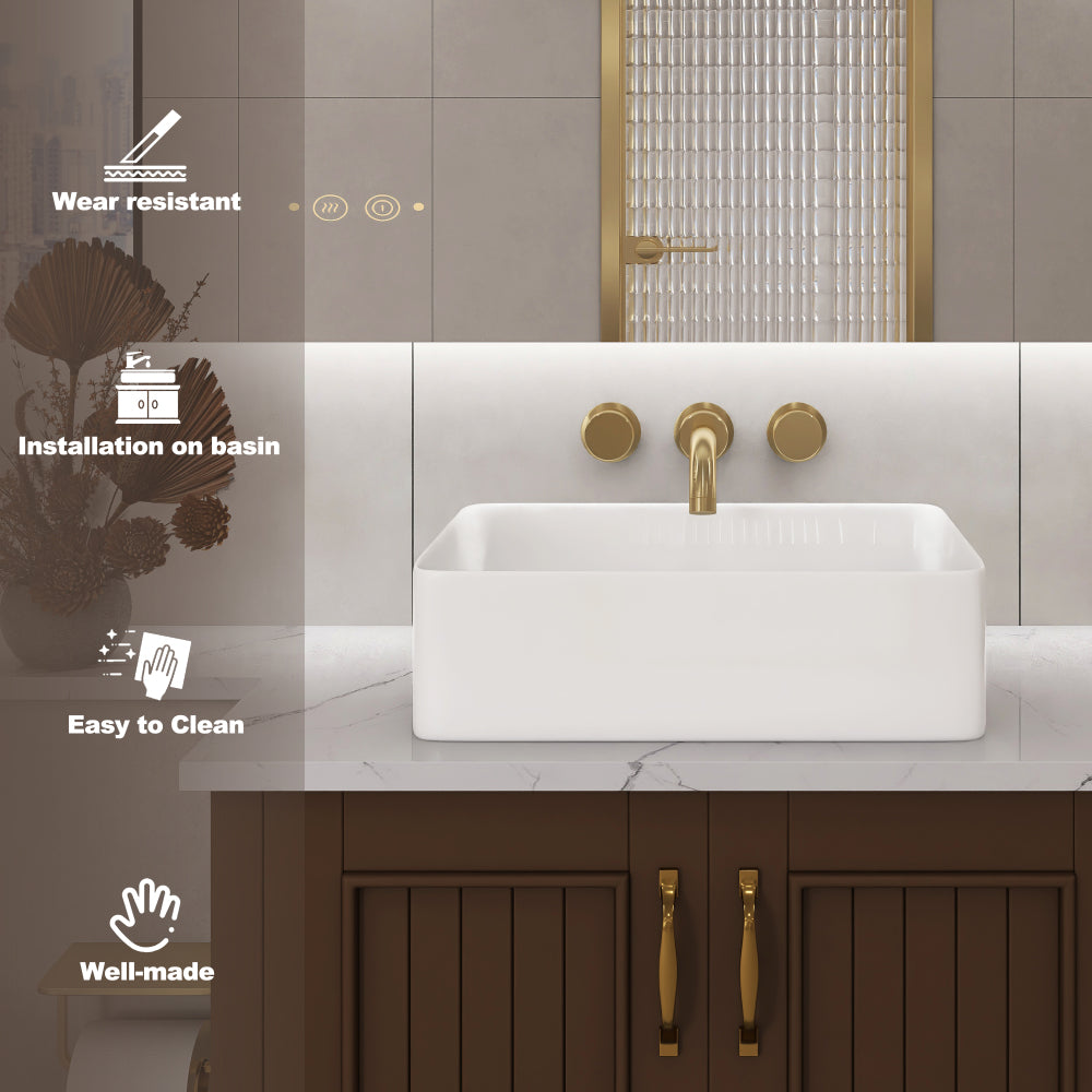 Vessel Sink Rectangle 19 Inch Bathroom Sink,Rectangular Modern Above Counter Bathroom Sinks White 19x15 Inch Porcelain Ceramic Vessel Vanity Sink Art Basin, Glossy White