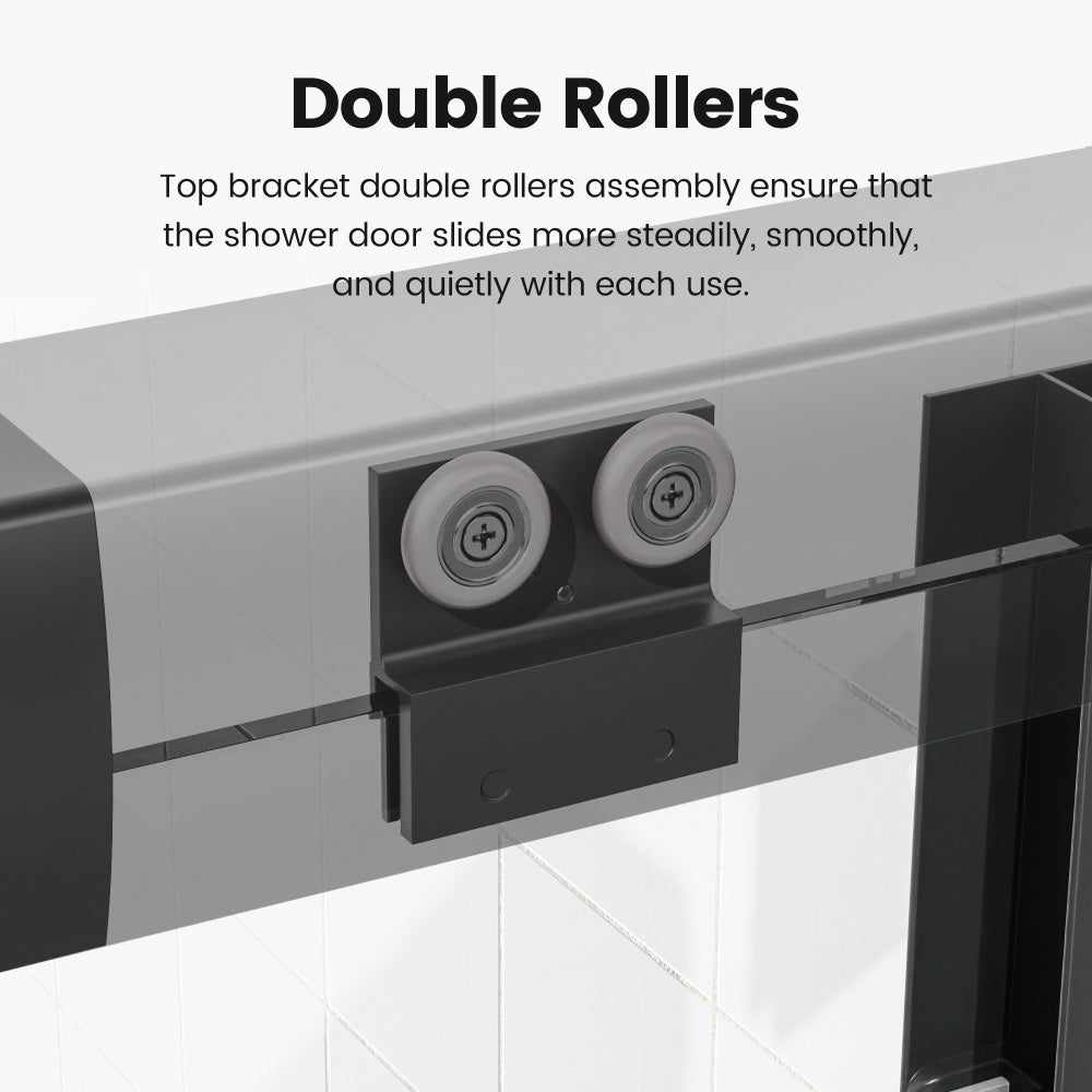 56"-60"W*70" H  Semi-Frameless Double Sliding Shower Door, Bypass Shower Door, 1/4" (6mm) Thick SGCC Tempered Glass Door,  Matte Black