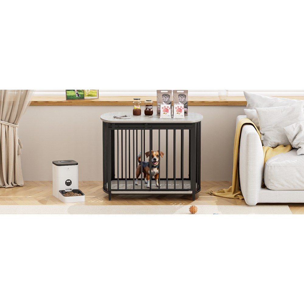 31.5" Furniture Style Dog Crate for Small and Medium Dogs, Wooden Cage Indoor Kennel Furniture, Modern Dog Crate End Table with Double-Doors, Gray