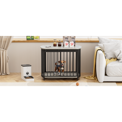 31.5" Furniture Style Dog Crate for Small and Medium Dogs, Wooden Cage Indoor Kennel Furniture, Modern Dog Crate End Table with Double-Doors, Gray