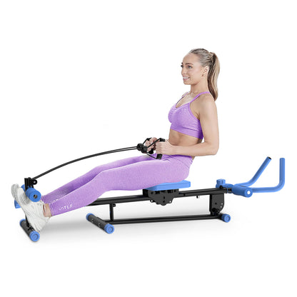 4-in-1 Ab Workout Exercise Equipment Rowing Machine Leg Press Machine Ab Glider Machine Roman Chair Fitness Equipment for Ab Workout Core Strength Training