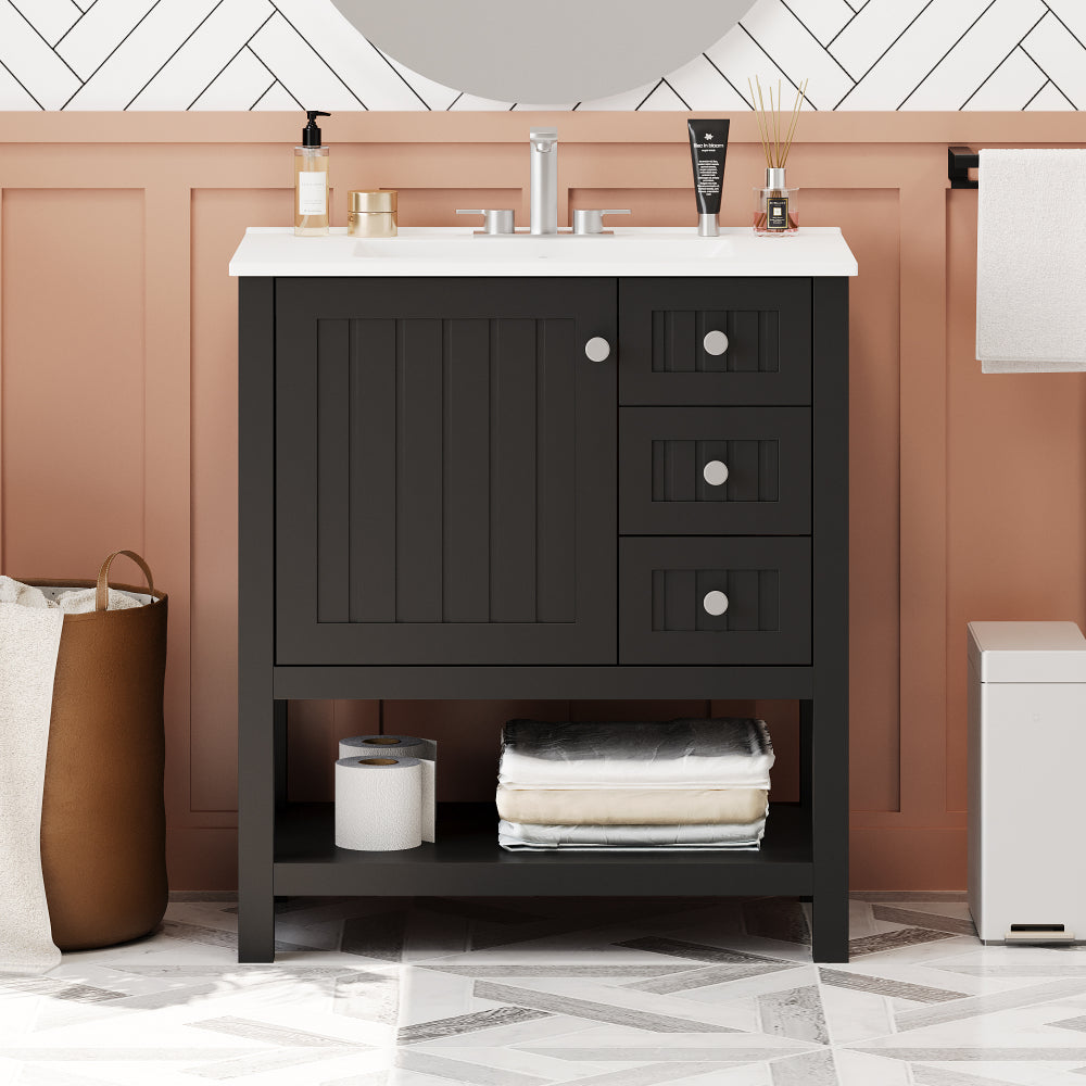 30inch Transitional Style Bathroom Vanity Cabinet Combo with Ceramic Sink,Soft Close Door