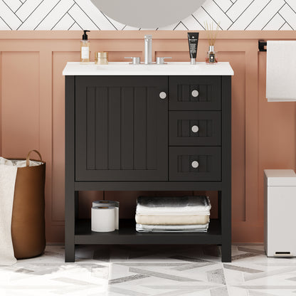 30inch Transitional Style Bathroom Vanity Cabinet Combo with Ceramic Sink,Soft Close Door