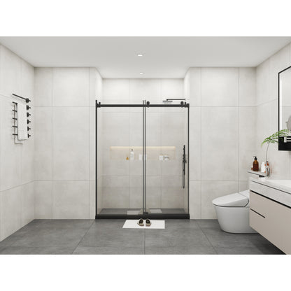 Frameless Sliding Glass Shower Doors 72" Width x 76"Height with 3/8"(10mm) Clear Tempered Glass, Matt Black Finish
