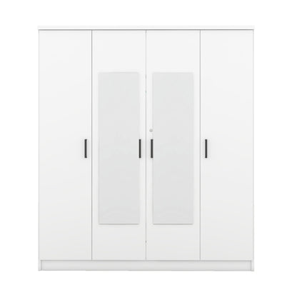 4-Door Mirror Wardrobe with shelves, White
