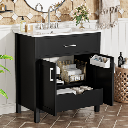 30-Inch  Bathroom Vanity with Ceramic Sink and Ample Storage - The Perfect Choice for Small Bathrooms