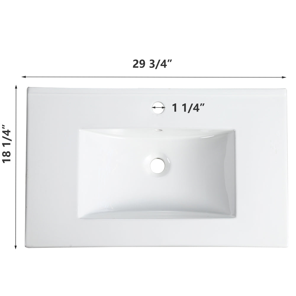 30 Inch Bathroom Ceramic Sink Basin, White