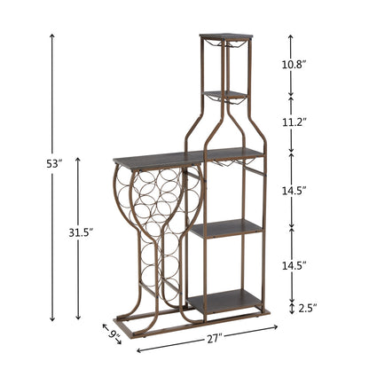 Grey 11 Bottle Wine Bakers Rack, 5 Tier Freestanding Wine Rack with Hanging Wine Glass Holder and Storage Shelves, Wine Storage Home Bar for Liquor and Wine Storagefor Kitchen, Dining Room