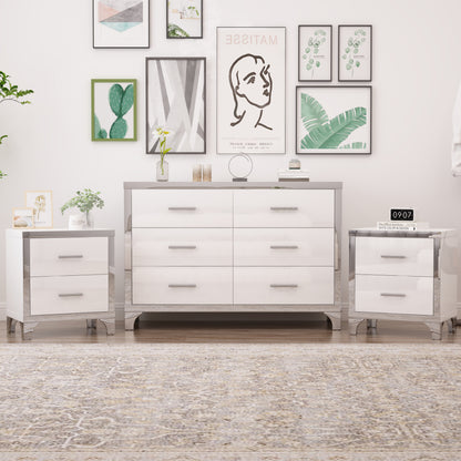 3-Pieces Sets,Dresser and Two Nightstands with Metal Handles and Mirror Decoration, Elegant and Subtle, Black