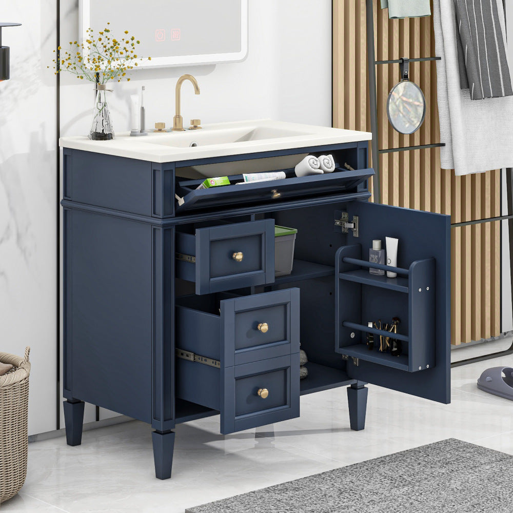 30'' Bathroom Vanity with Top Sink, Modern Bathroom Storage Cabinet with 2 Drawers and a Tip-out Drawer,  Freestanding Vanity Set with Mirror Cabinet, Single Sink Bathroom Vanity