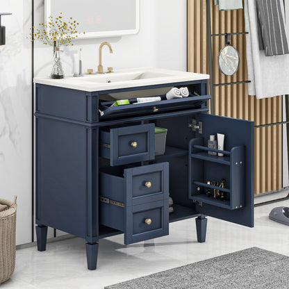 30'' Bathroom Vanity with Top Sink, Modern Bathroom Storage Cabinet with 2 Drawers and a Tip-out Drawer,  Freestanding Vanity Set with Mirror Cabinet, Single Sink Bathroom Vanity