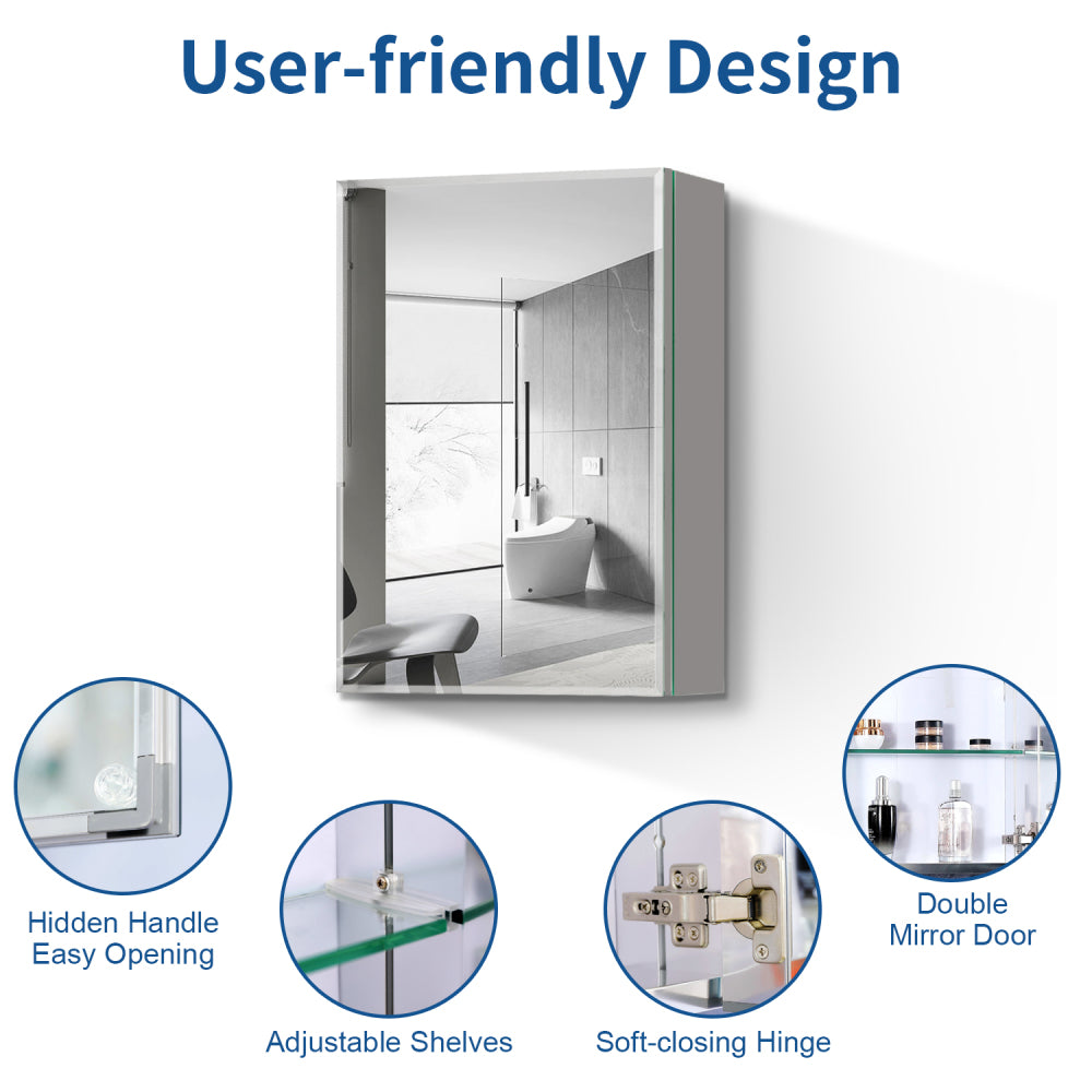 20x26 inches Medicine cabinet with mirror Surface Mount or Recess aluminium Bathroom Livingroom