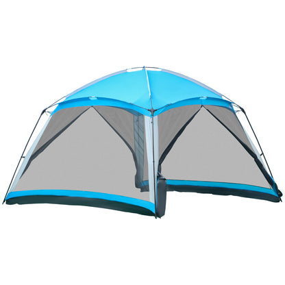 Outsunny 12' x 12' Screen House Room, 8 Person Camping Tent w/ Carry Bag and 4 Mesh Walls for Hiking, Backpacking, and Traveling, Easy Set Up, Sky Blue