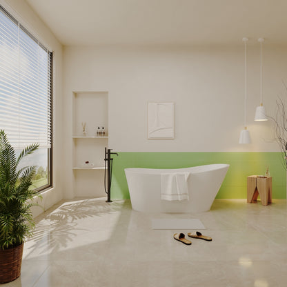 67'' Acrylic Freestanding Bathtub,Deep Soaking Bathtub, Glossy White, Chrome overflow and anti clogging drain, cUPC Certified