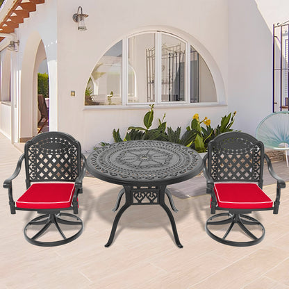 Ø39.37-inch Cast Aluminum Patio Dining Table With Black Frame and Umbrella Hole