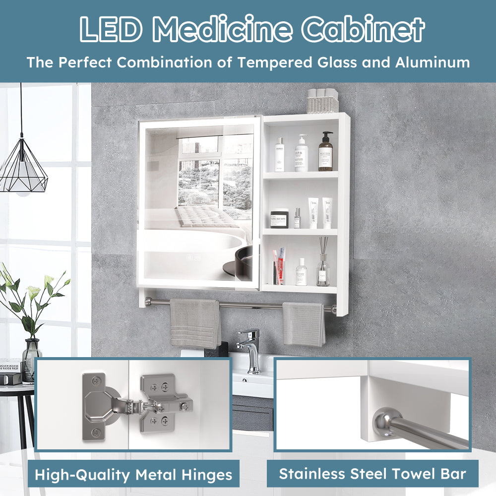 Modern 32 x 28 inches Aluminium Bathroom Cabinets, Medicine Cabinets with Mirrors and LED Lights, Bathroom Lockers with Multilevel Storage Compartments and Towel Rails