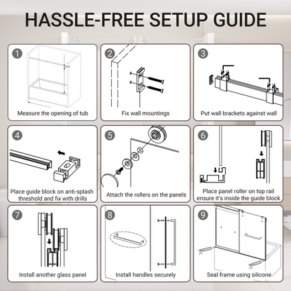 56-60 in. W x 62 in. H Frameless Double Sliding Tub Door, Bypass Tub Shower Door Soft Closing, Matte Black 24D02-T60MBX