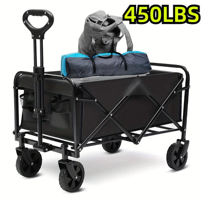 Foldable heavy-duty gardening trolley with all-terrain wheels for beaches, lawns, sports, and camping