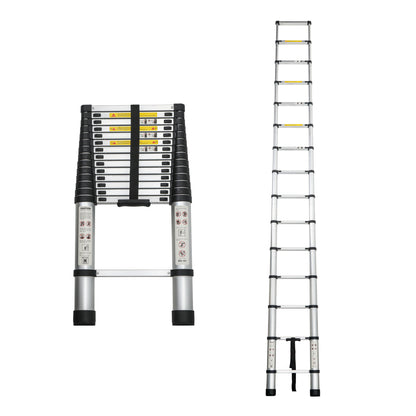 Telescoping Ladder 12.5FT, Telescopic Extension Ladder, Aluminum Alloy Folding Ladder Portable Multi-Purpose for Indoor Outdoor Work, Heavy Duty 300 lbs Load