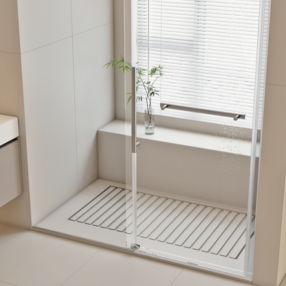 56"-60" W x 76" H Frameless Shower Door, Single Sliding Shower Door, 5/16" (8mm) Clear Tempered Glass Shower Door Explosion-Proof Film, Stainless Steel Hardware, Chrome 23D01-60C