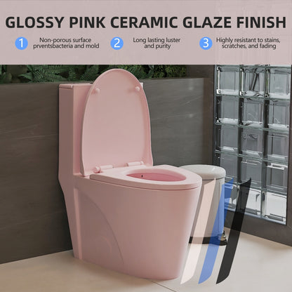 1.1/1.60 GPF Dual-Flush One Piece Toilet, Water-Saving Elongated Comfort Height Floor Mounted, Soft Close 1000 Gram Map Flushing Score Toilet, Pink Rose 23T01-RS