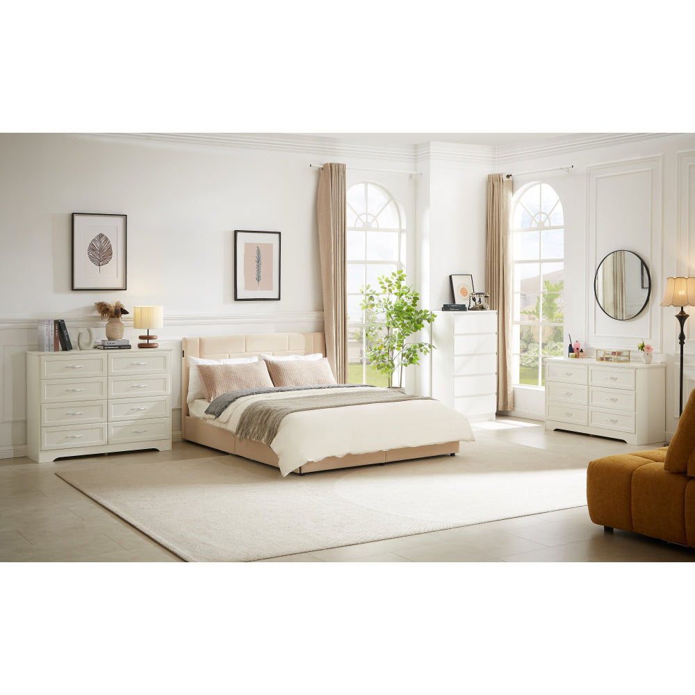 Modern 3 Drawer Bedroom Chest of Drawers with 8 Drawers Dresser, Clothes Organizer -Metal Pulls for Living Room, Bedroom, Hallway, White, 47.6″L x 15.7″W x 36.7″H