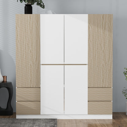 6-Doors Wooden Wardrobe Storage for Bedroom, with Big Drawers, White