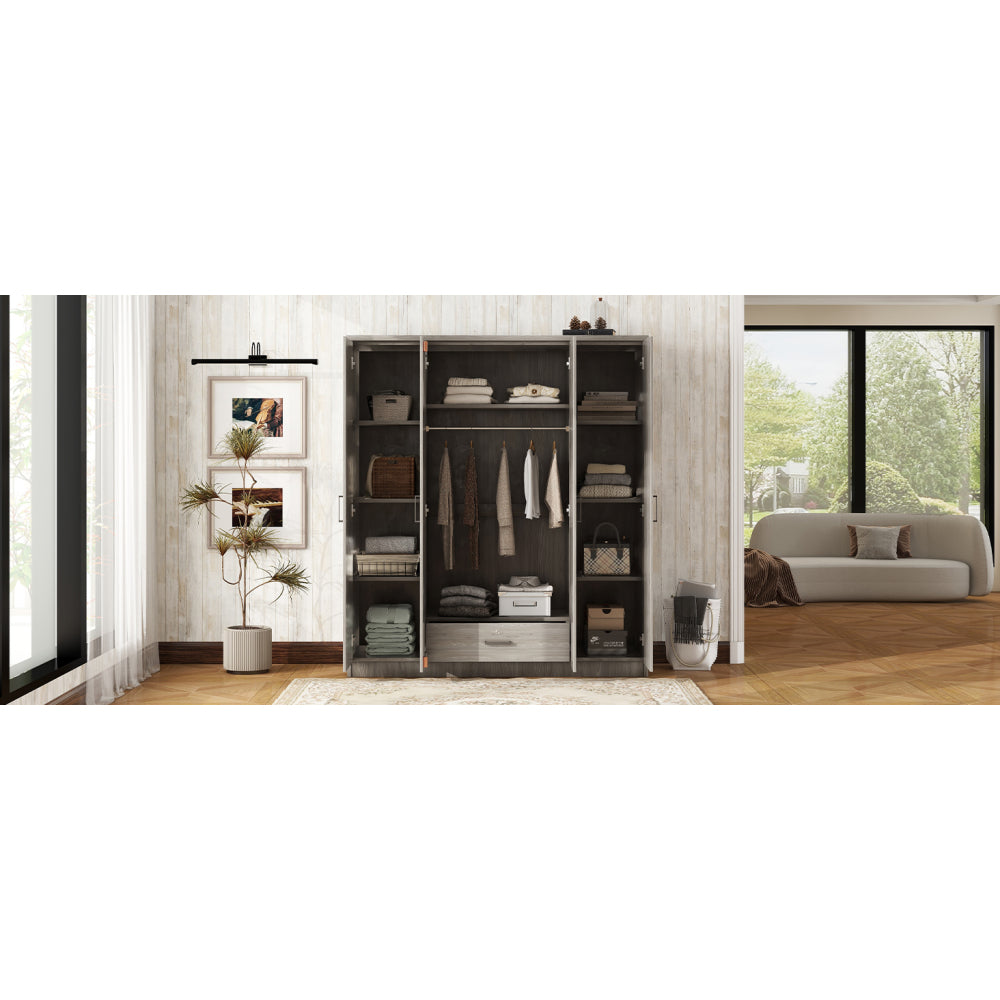 4-Door Wardrobe with 1 Drawer, Gray