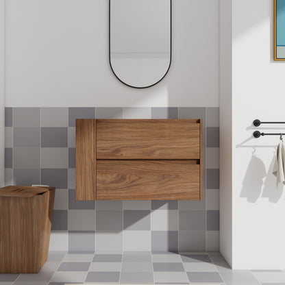 30" Wall Mounting Bathroom Vanity With Ceramic Sink, 2-Soft Close Drawer