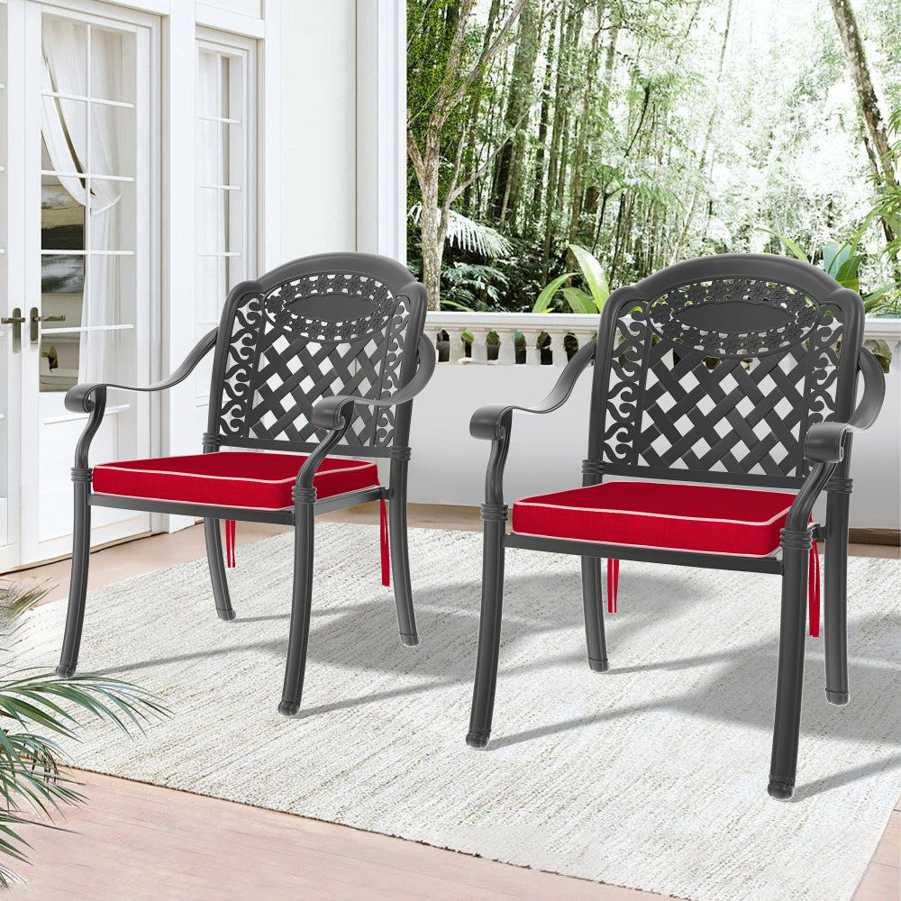 Cast Aluminum Patio Dining Chair 6PCS With Black Frame and Cushions In Random Colors