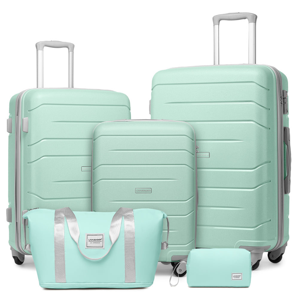 Luggage Sets 5 Piece, Expandable Luggage Hardside PP Suitcase Sets with Spinner Wheels TSA Lock, Pink