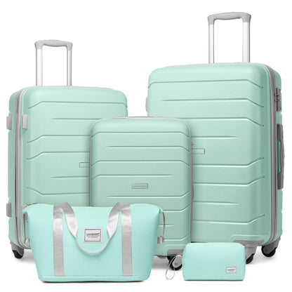 Luggage Sets 5 Piece, Expandable Luggage Hardside PP Suitcase Sets with Spinner Wheels TSA Lock, Pink