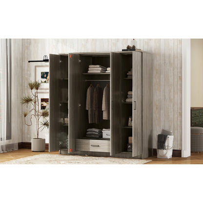 4-Door Wardrobe with 1 Drawer, Gray