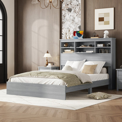 4-Pieces Bedroom Sets Queen Size Vintage Wooden Bed Frame with 2 Nightstands and 1 Dresser, White