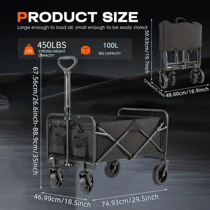 Foldable heavy-duty gardening trolley with all-terrain wheels for beaches, lawns, sports, and camping