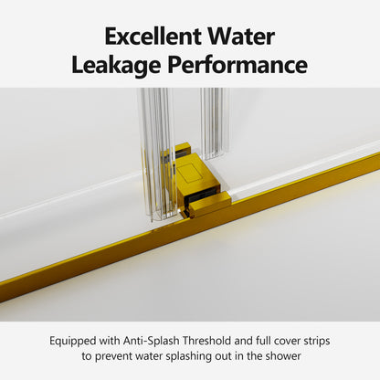 56-60 inches W *76 inches H  Frameless Double Sliding Soft-Close Shower Door in Brushed Gold,3/8 inches (10mm) Thick SGCC Tempered Glass  Door