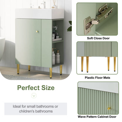 21.6" Green Bathroom vanity, Combo Cabinet, Bathroom Storage Cabinet, Single Ceramic Sink, Right side storage