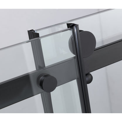 Frameless Sliding Glass Shower Doors 72" Width x 76"Height with 3/8"(10mm) Clear Tempered Glass, Matt Black Finish