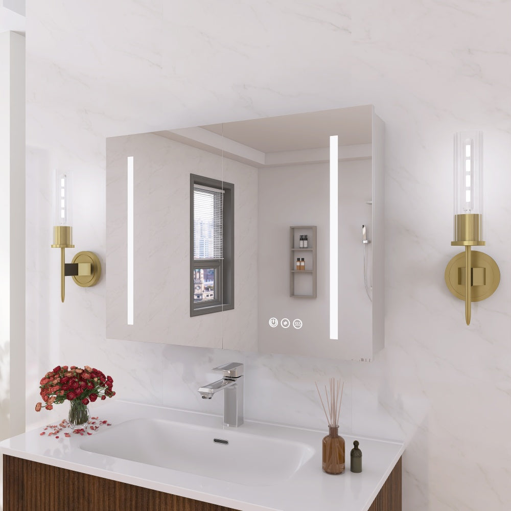 32 x 24 in. Aluminum Dimmable Surface Mount Medicine Cabinet with Mirror, LED and Shelves